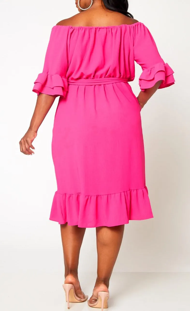 Hi Curvy Plus Size Off the Shoulder Fit and Flare Dress