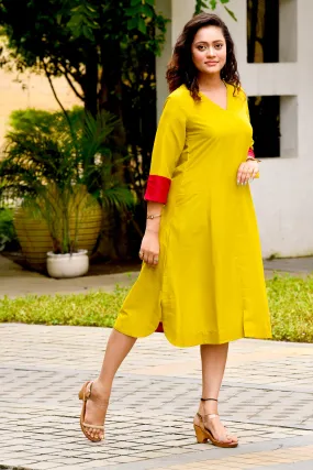 Lime A-Line Round Cut Dress