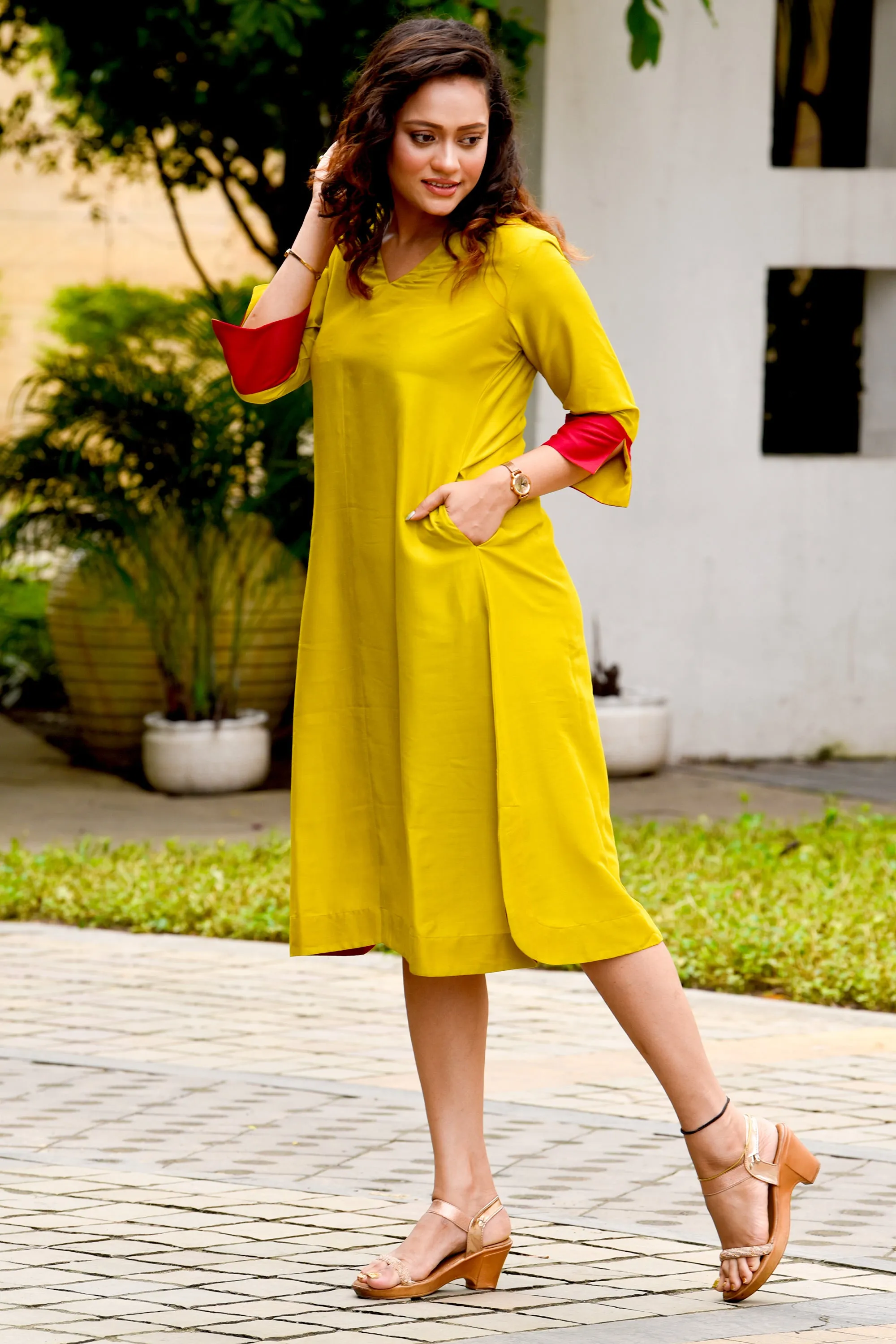Lime A-Line Round Cut Dress