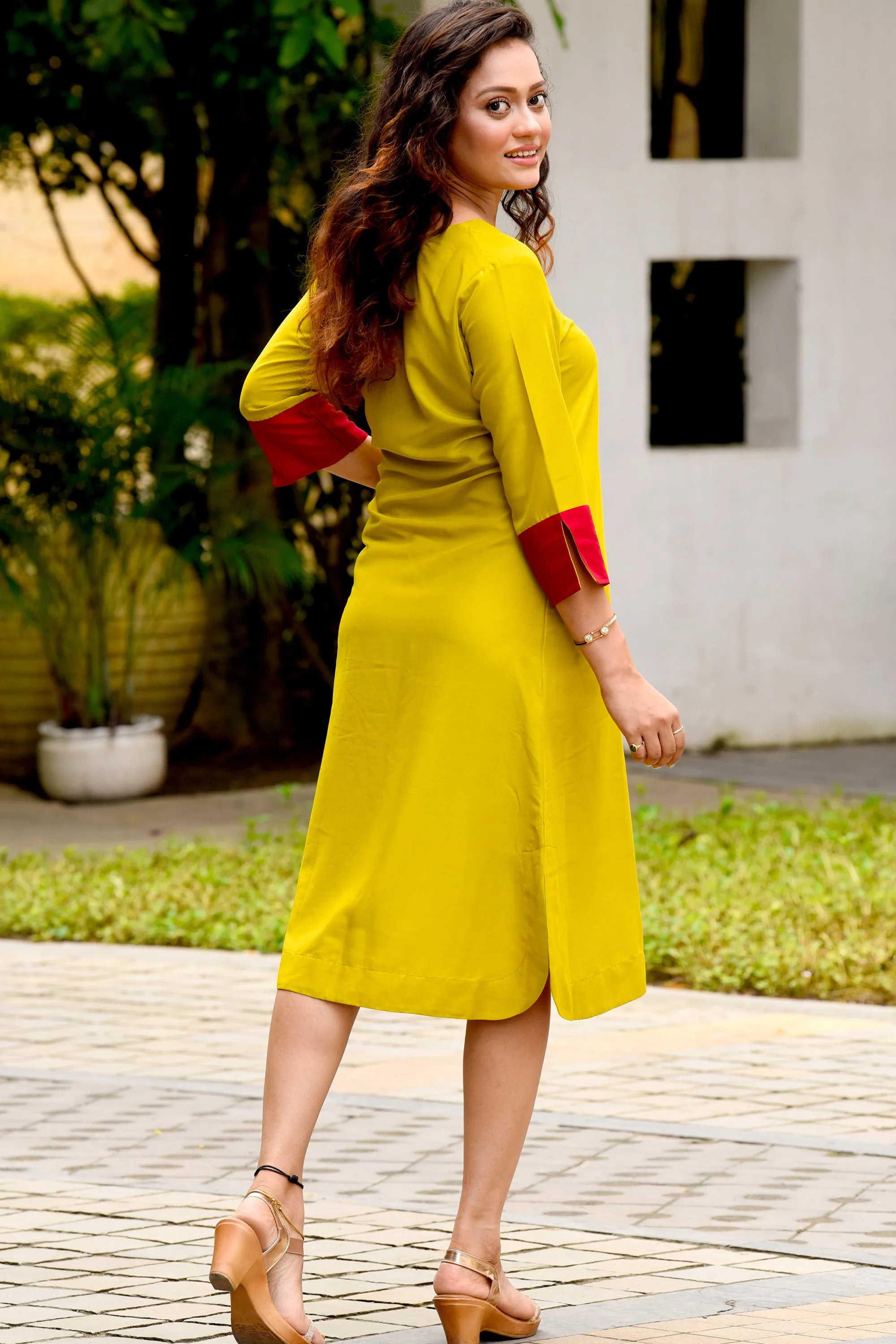 Lime A-Line Round Cut Dress