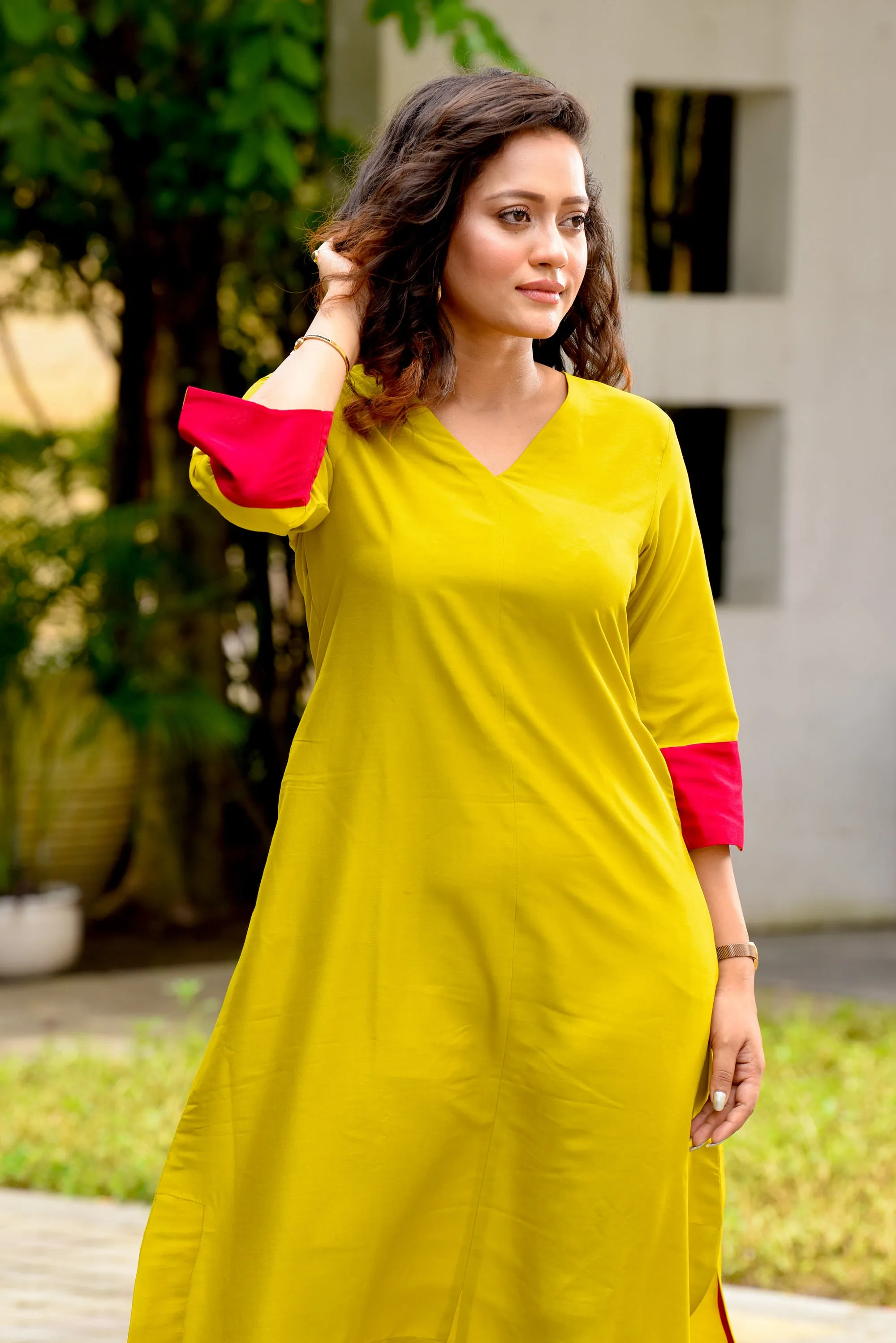 Lime A-Line Round Cut Dress