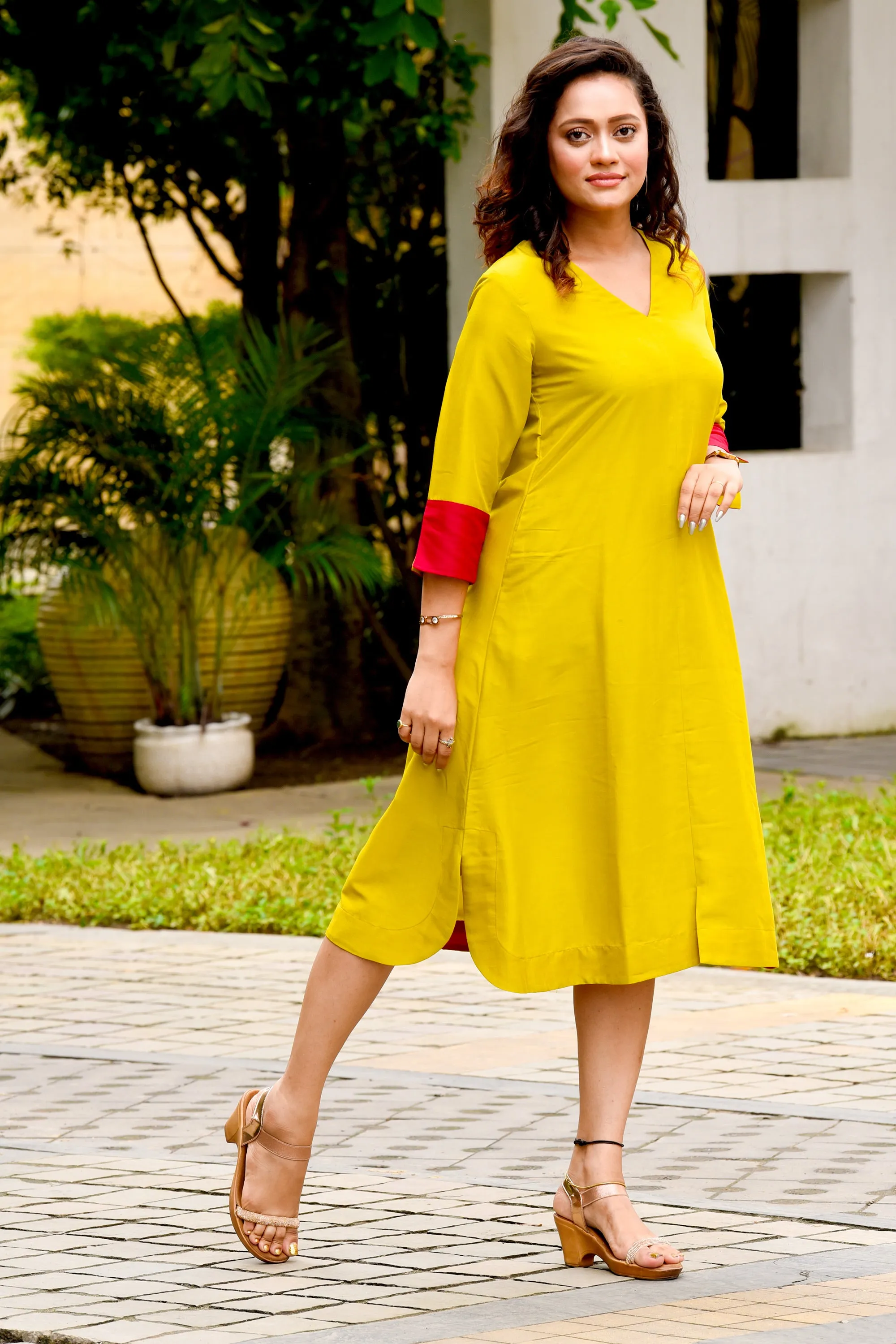 Lime A-Line Round Cut Dress