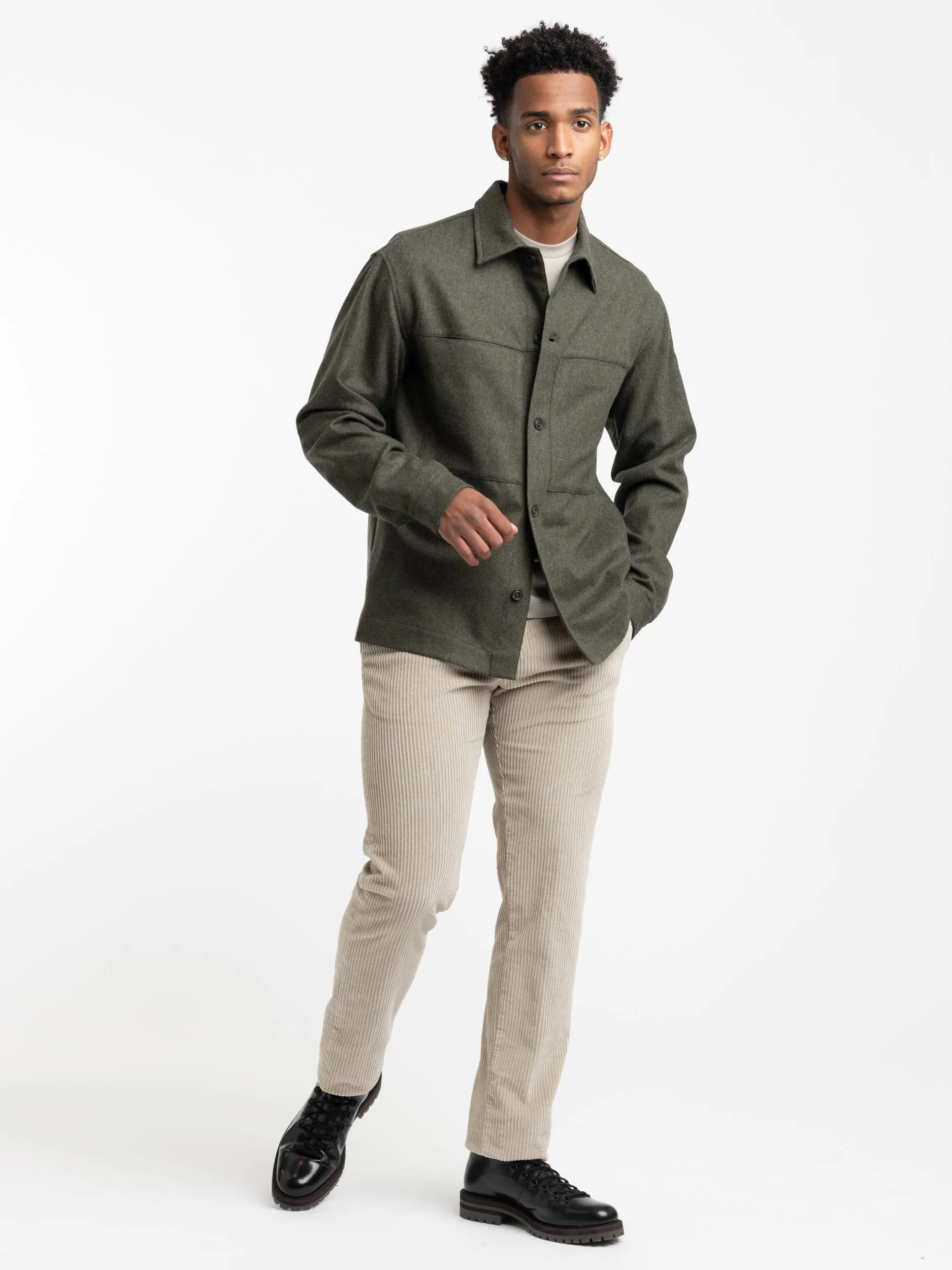 Musk Green Technical Wool Overshirt