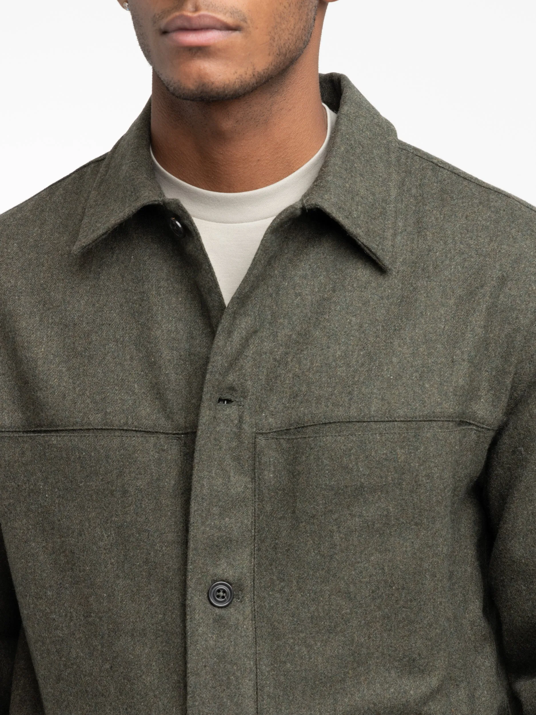 Musk Green Technical Wool Overshirt