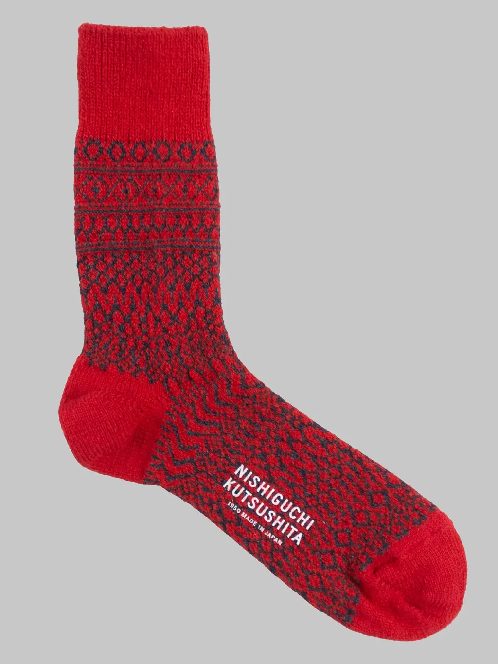 Nishiguchi Kutsushita Wool Jacquard Socks Red