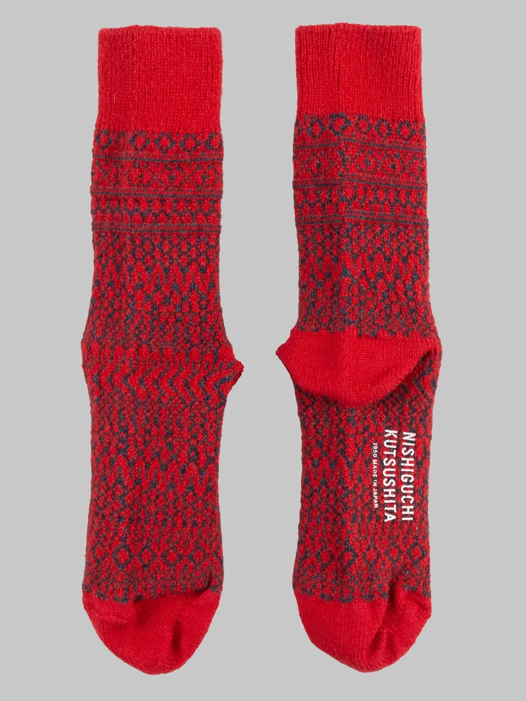 Nishiguchi Kutsushita Wool Jacquard Socks Red