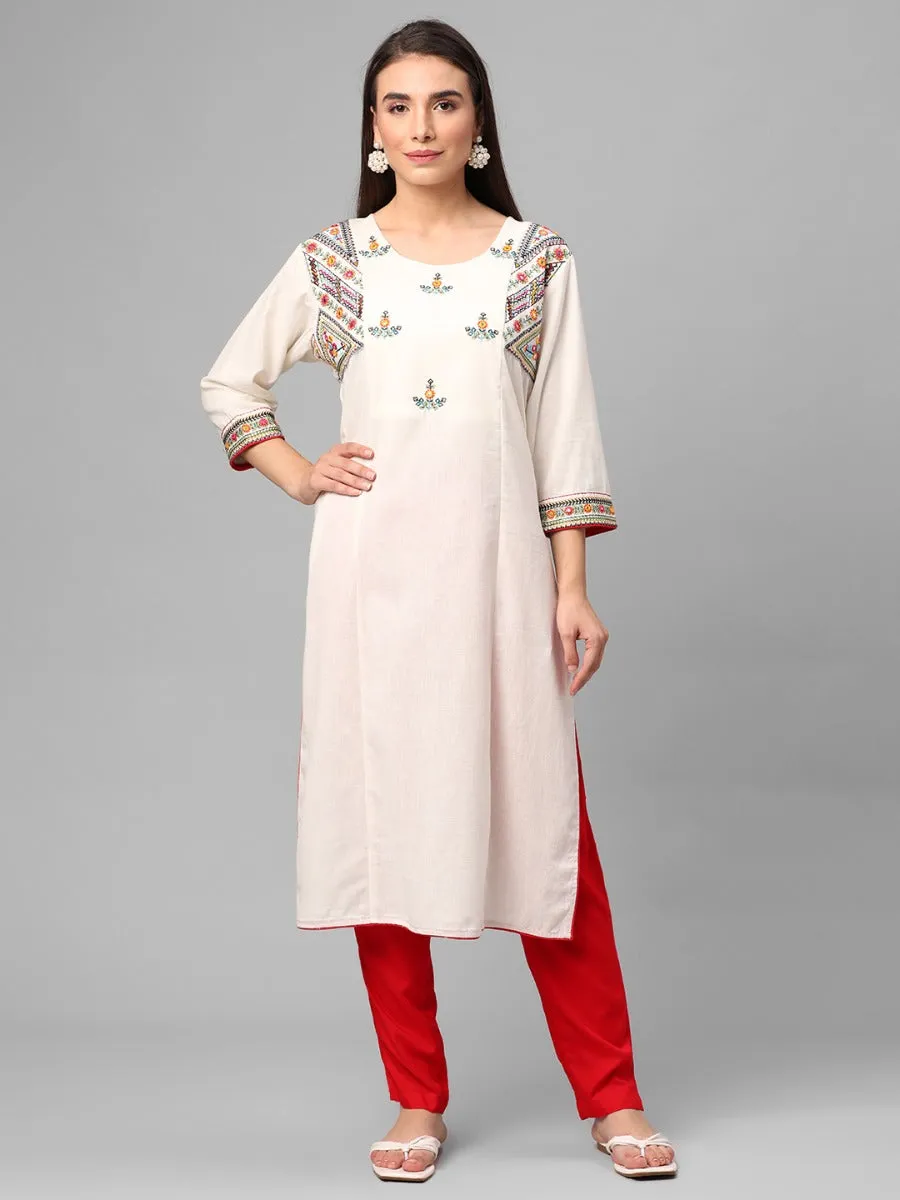 Off White Embroidered Kurta