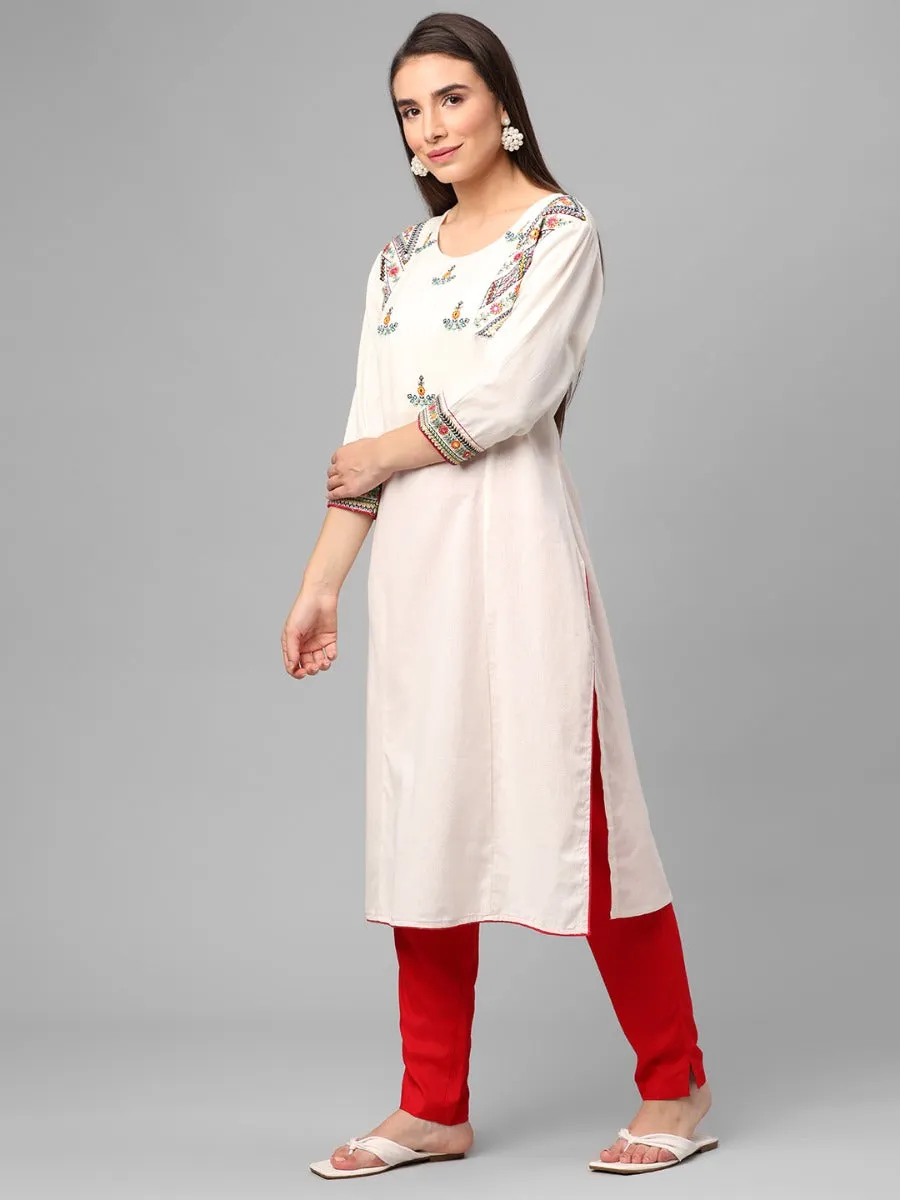 Off White Embroidered Kurta