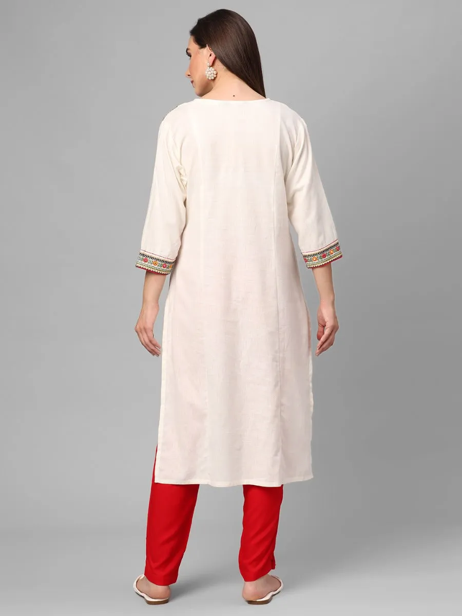 Off White Embroidered Kurta