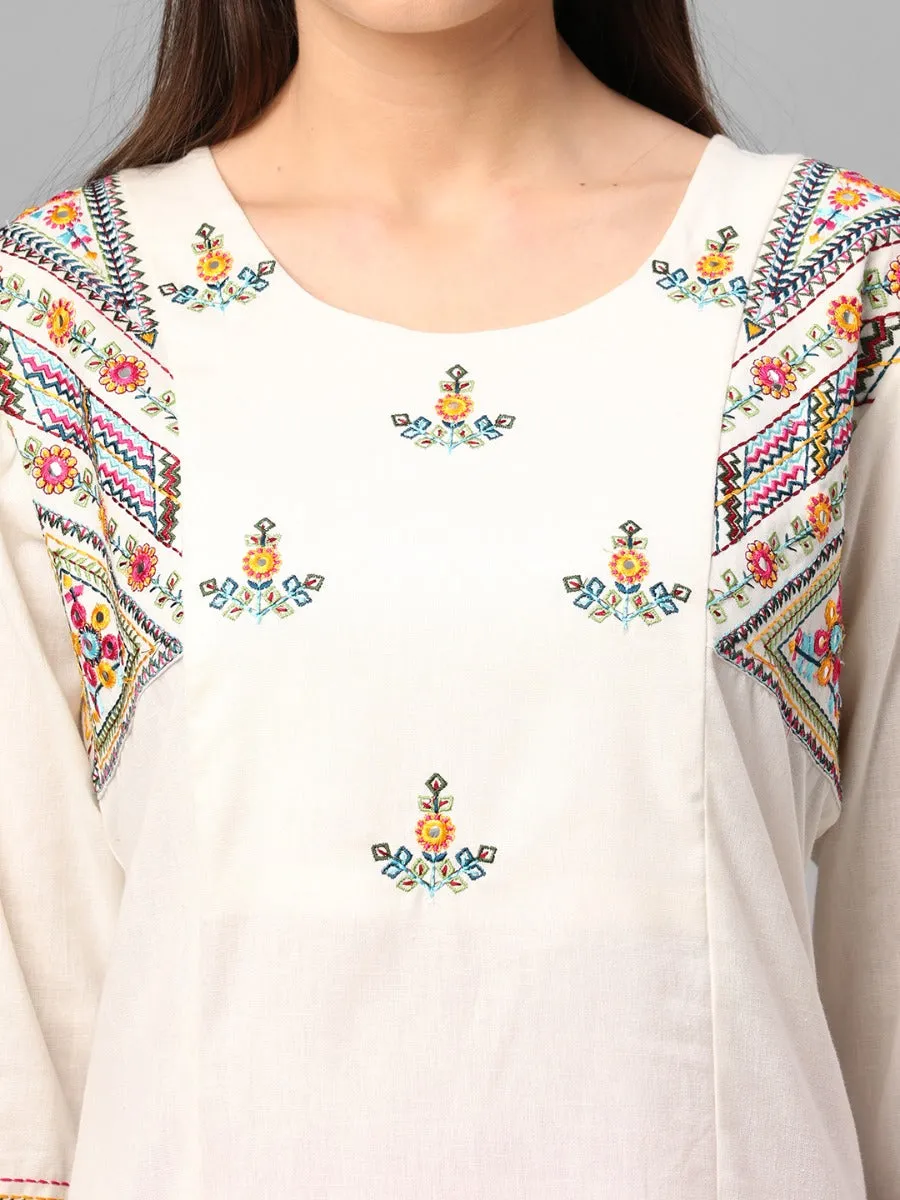 Off White Embroidered Kurta