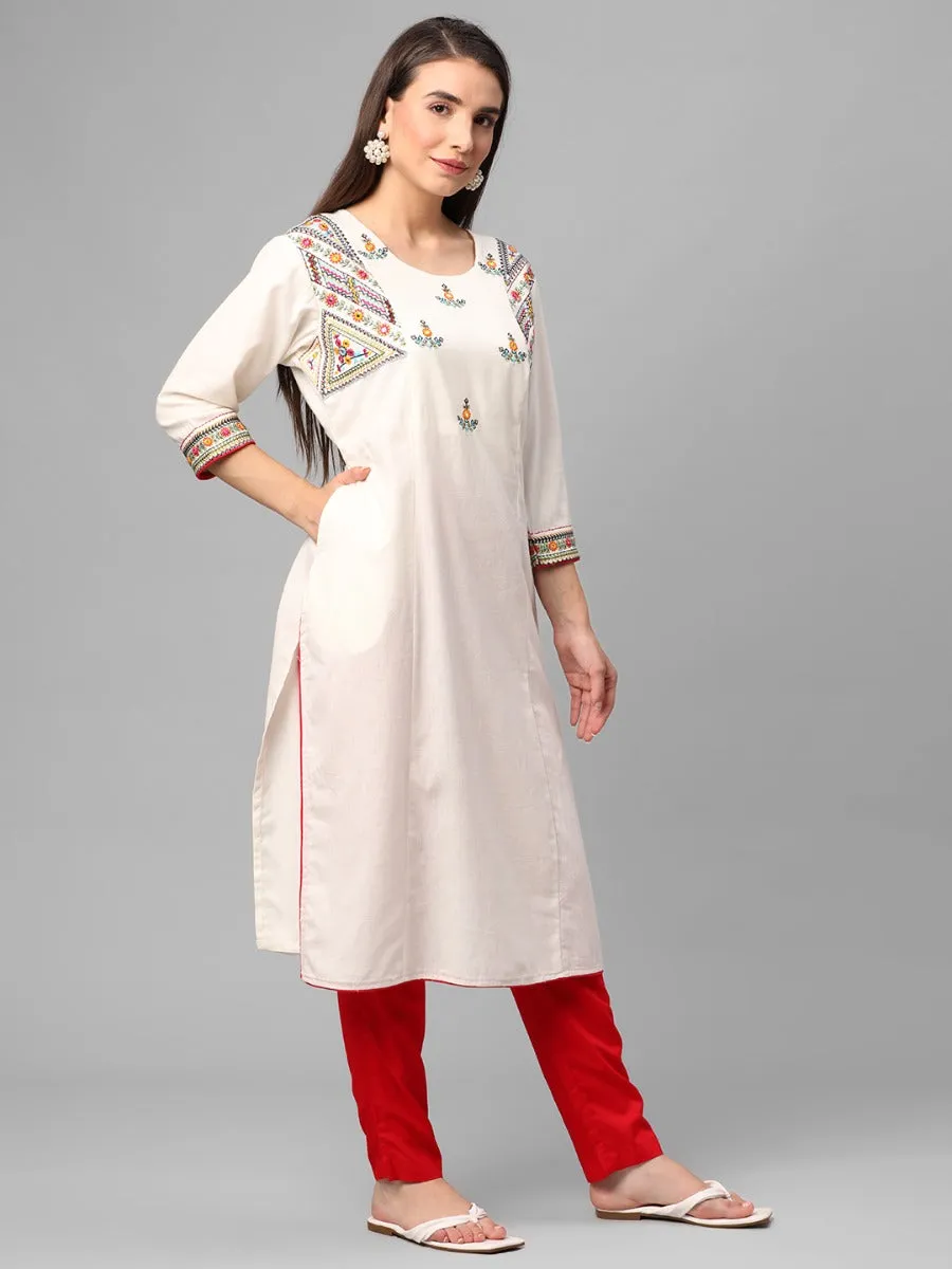 Off White Embroidered Kurta