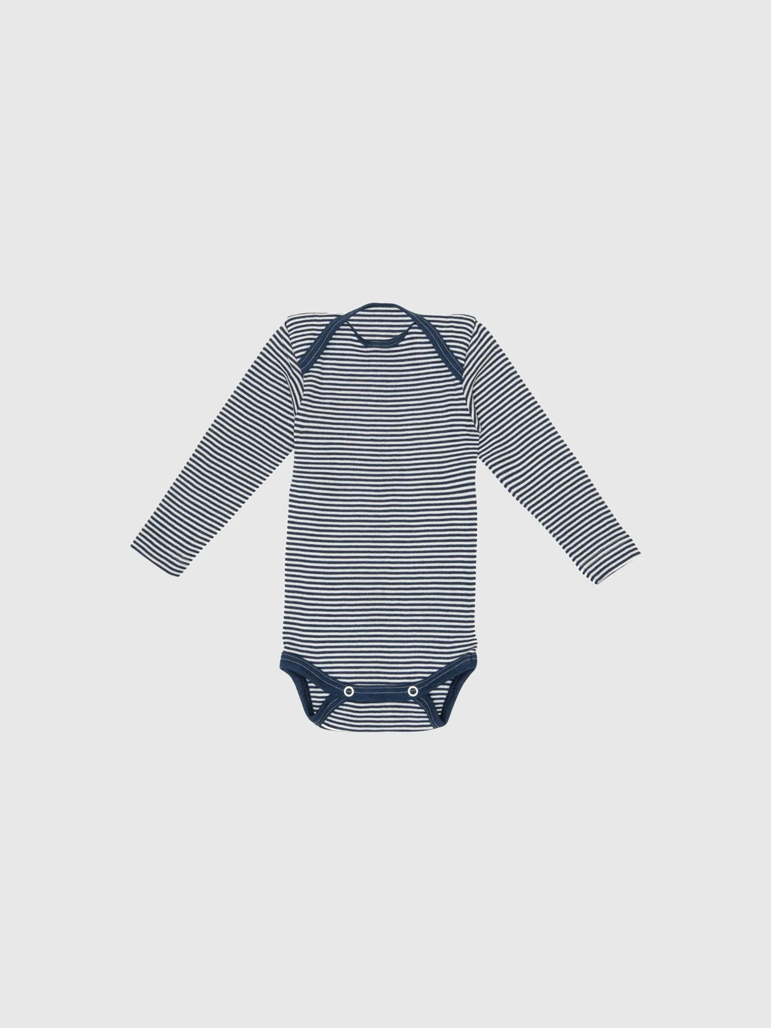 organic merino wool and silk long-sleeved onesie in navy/natural stripe - baby/toddler