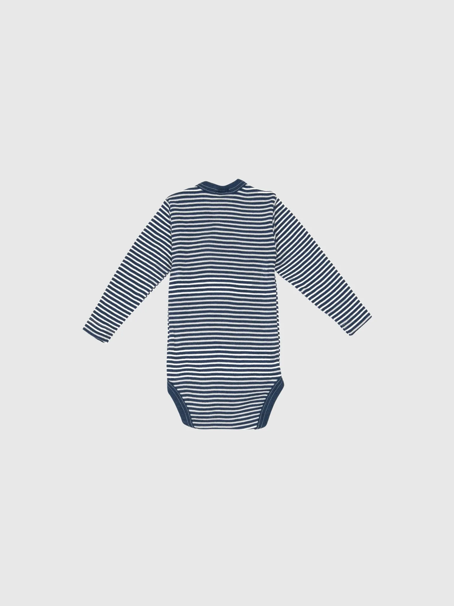 organic merino wool and silk long-sleeved onesie in navy/natural stripe - baby/toddler