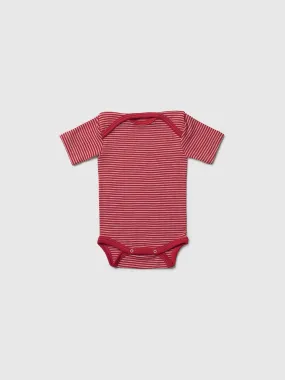 organic merino wool and silk short-sleeved onesie in red/natural stripe - baby/toddler
