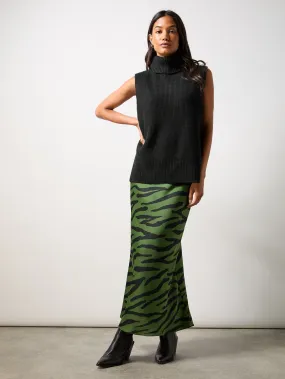 Petite Green Zebra Print Bias Cut Maxi Skirt