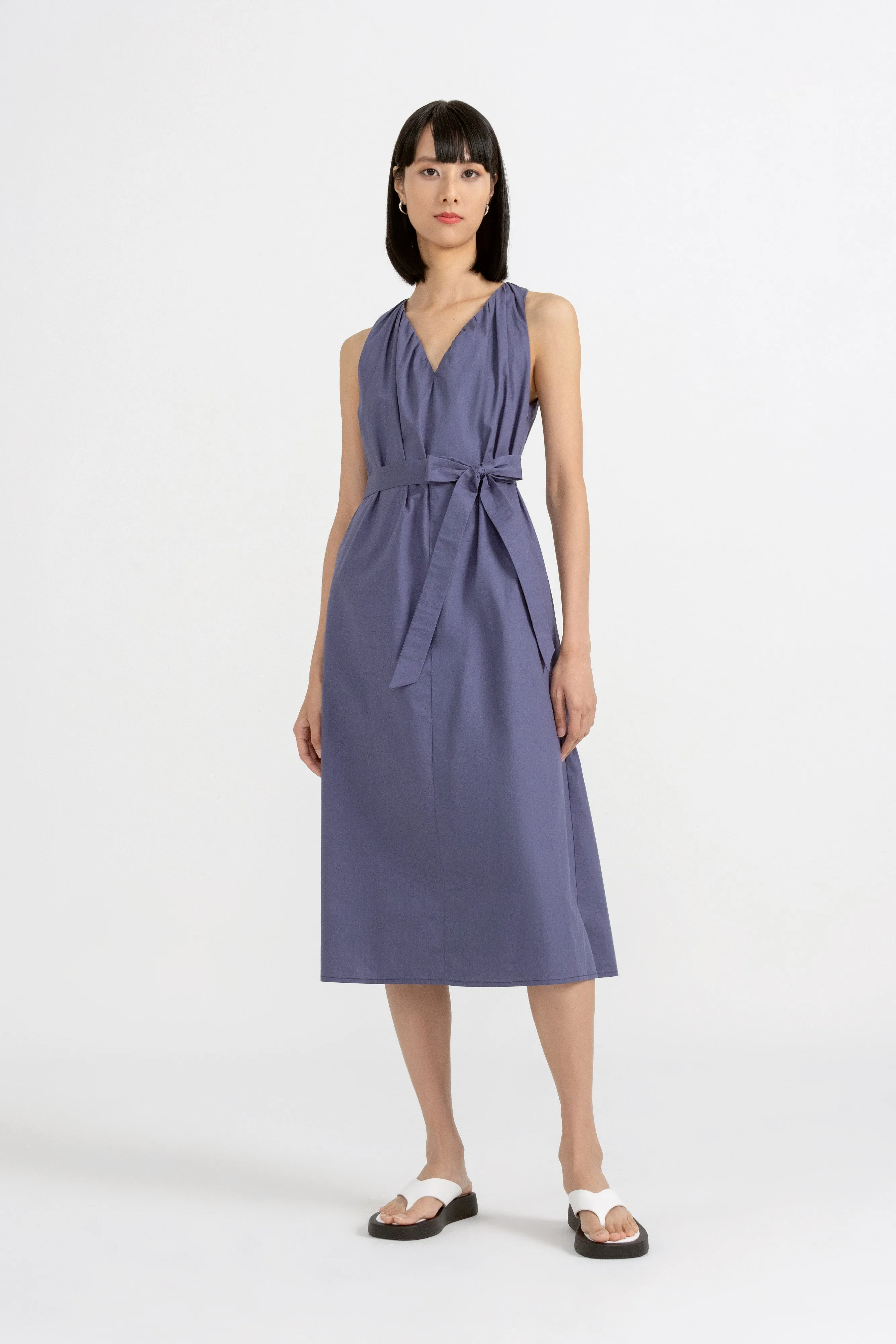 Sabine Trapeze Midi Dress in Violet Blue