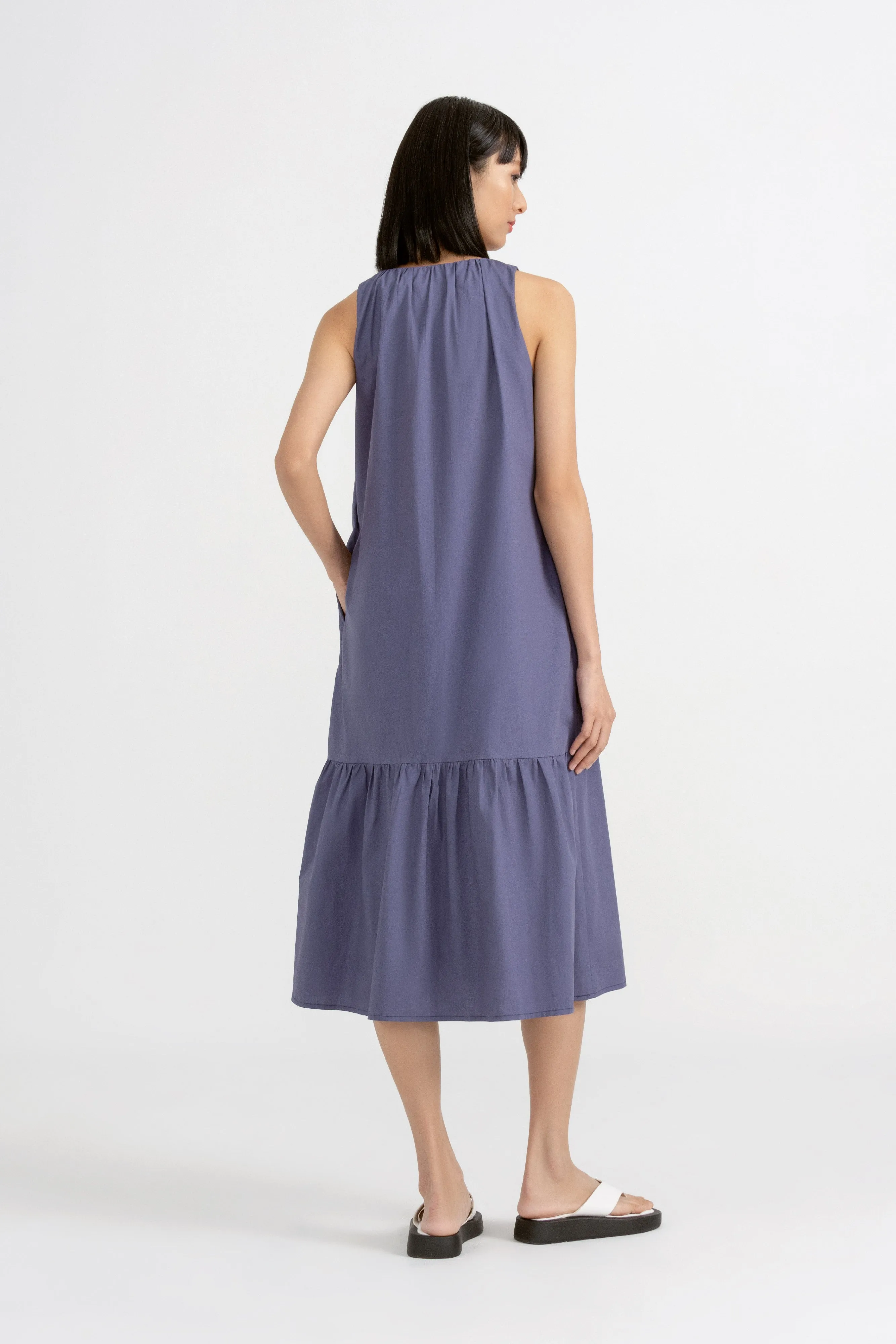 Sabine Trapeze Midi Dress in Violet Blue