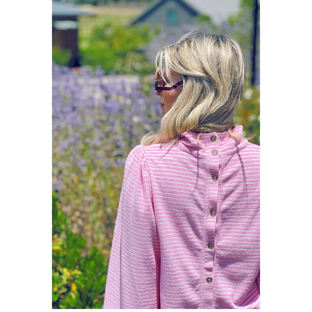 SAMPLE - Bell Sleeve Mod Top - Pink Terry Cloth