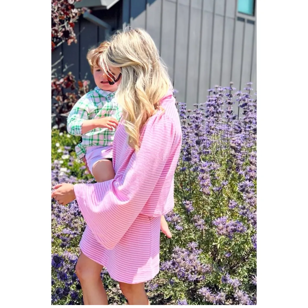 SAMPLE - Bell Sleeve Mod Top - Pink Terry Cloth