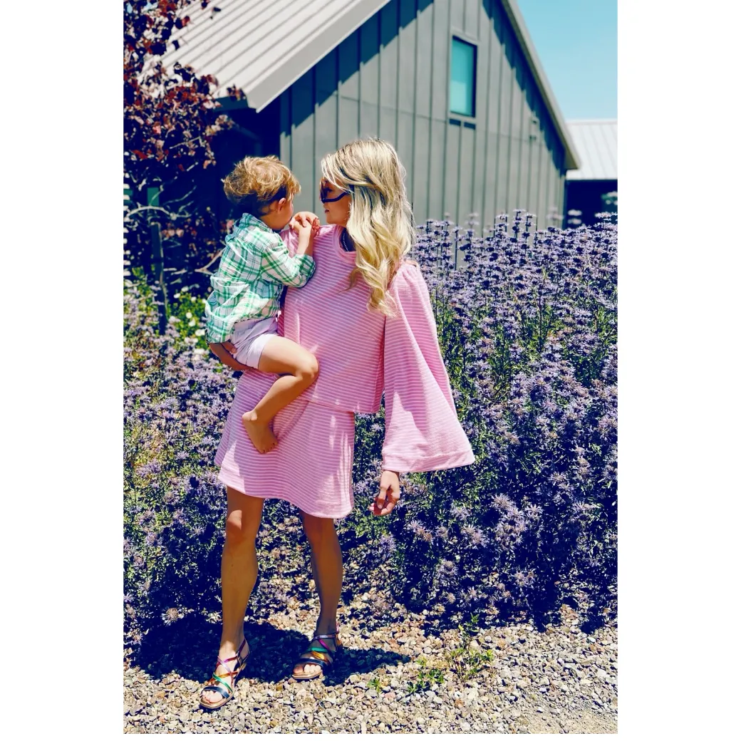 SAMPLE - Bell Sleeve Mod Top - Pink Terry Cloth