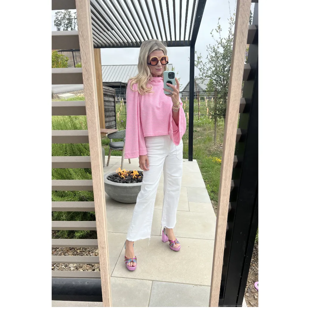 SAMPLE - Bell Sleeve Mod Top - Pink Terry Cloth