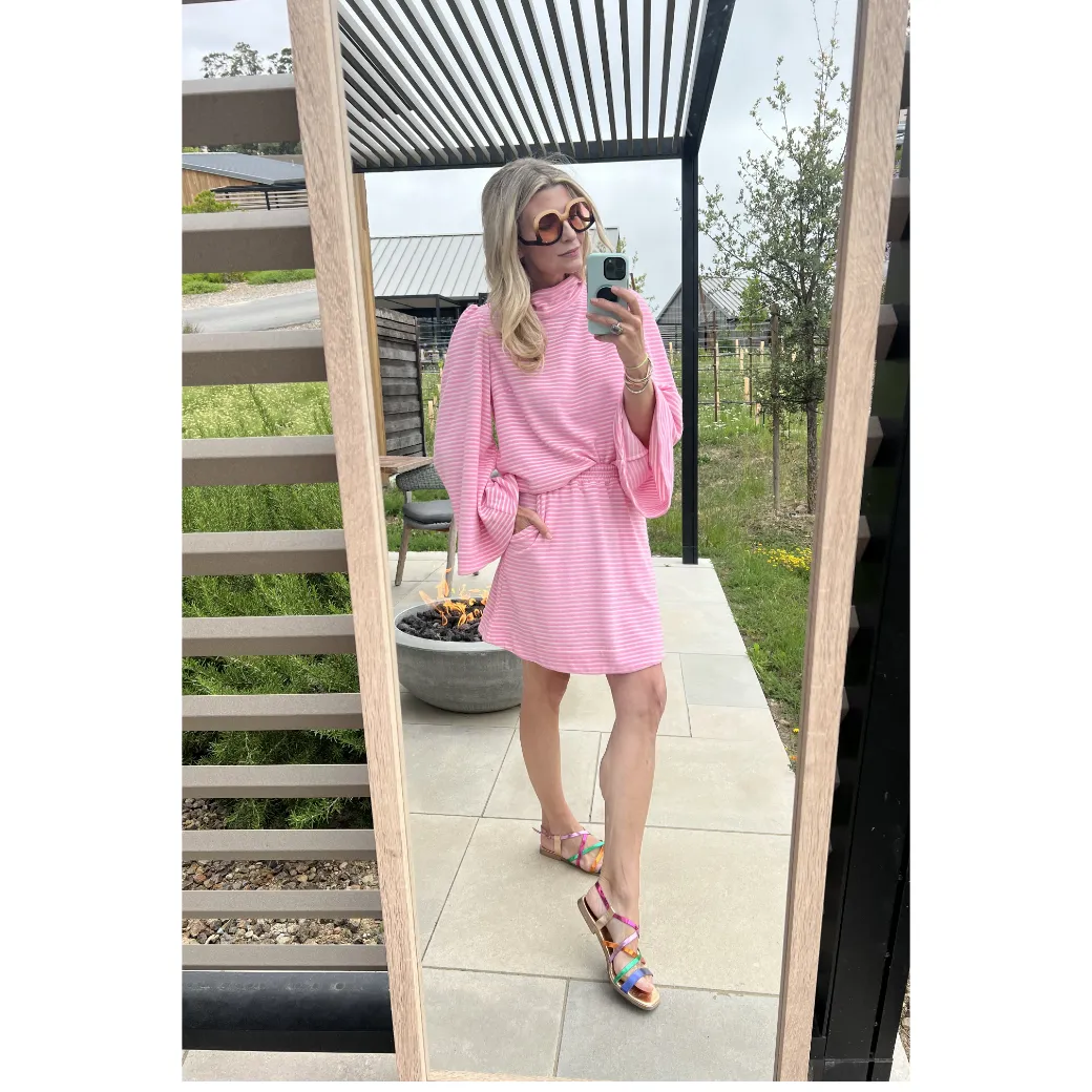 SAMPLE - Bell Sleeve Mod Top - Pink Terry Cloth