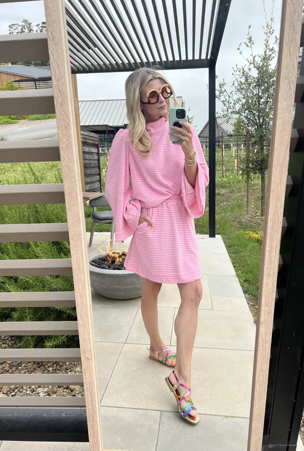 SAMPLE - Bell Sleeve Mod Top - Pink Terry Cloth