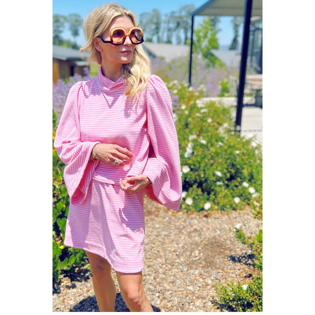 SAMPLE - Bell Sleeve Mod Top - Pink Terry Cloth