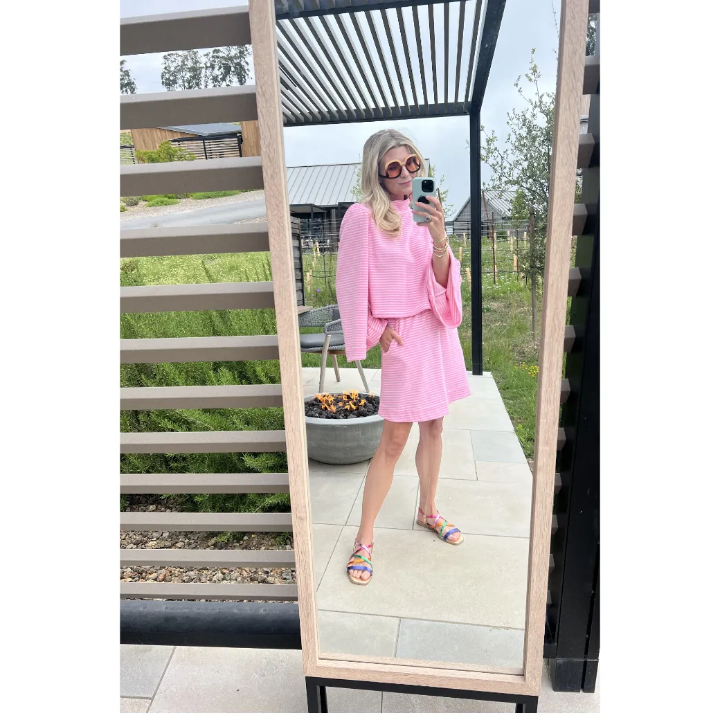 SAMPLE - Bell Sleeve Mod Top - Pink Terry Cloth