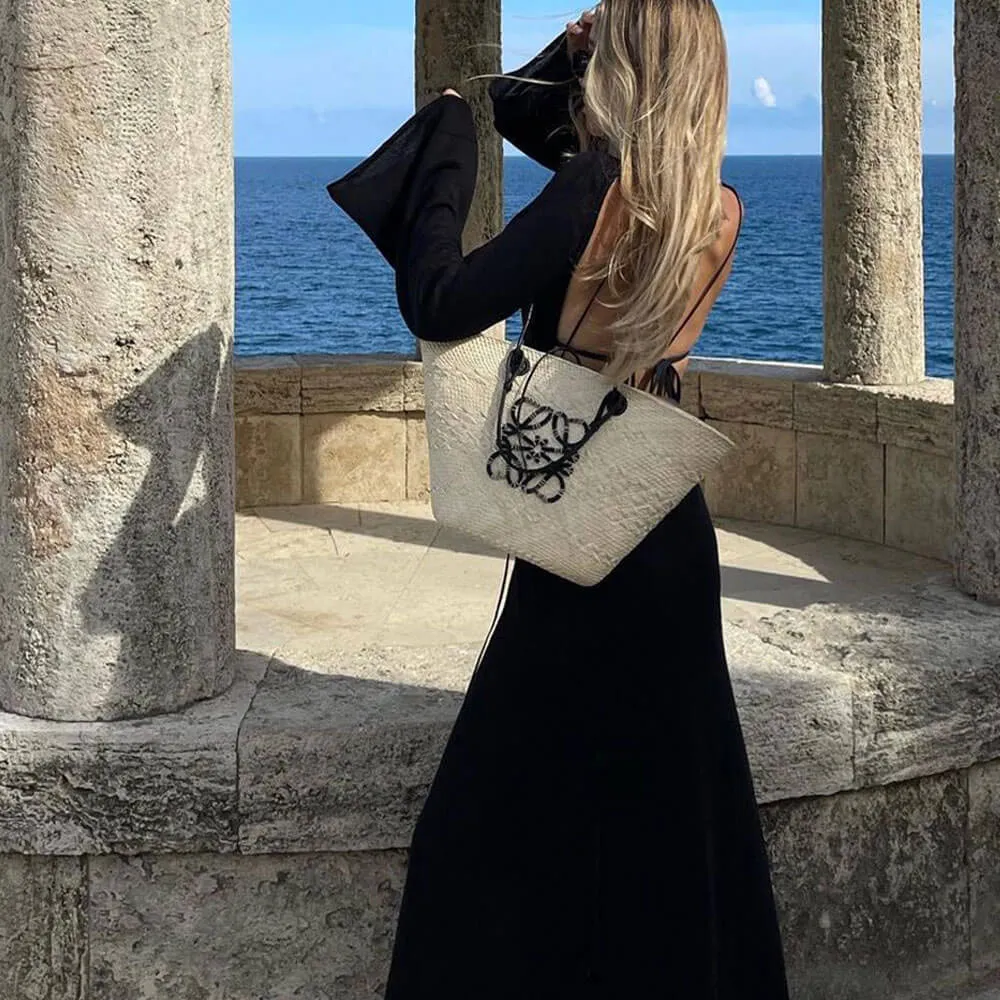Sexy Backless Crew Neck Bell Sleeve Semi Sheer Summer Knit Maxi Dress