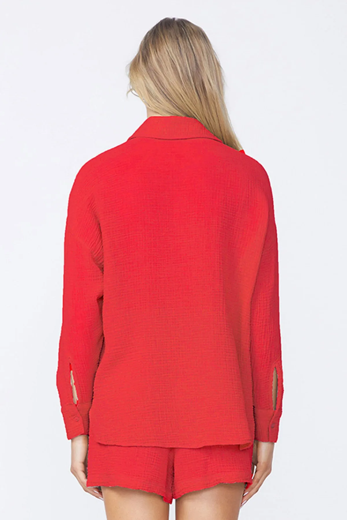 Stateside Gauze Oversized Shirt in Cherry Pie