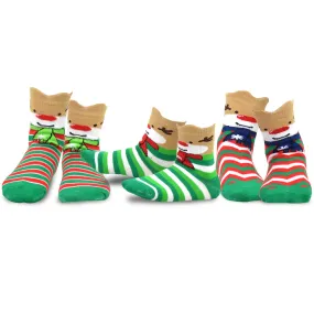 TeeHee Socks Kid's Christmas Cotton Short Crew Reindeer, Snowflake 3-Pack (70912)