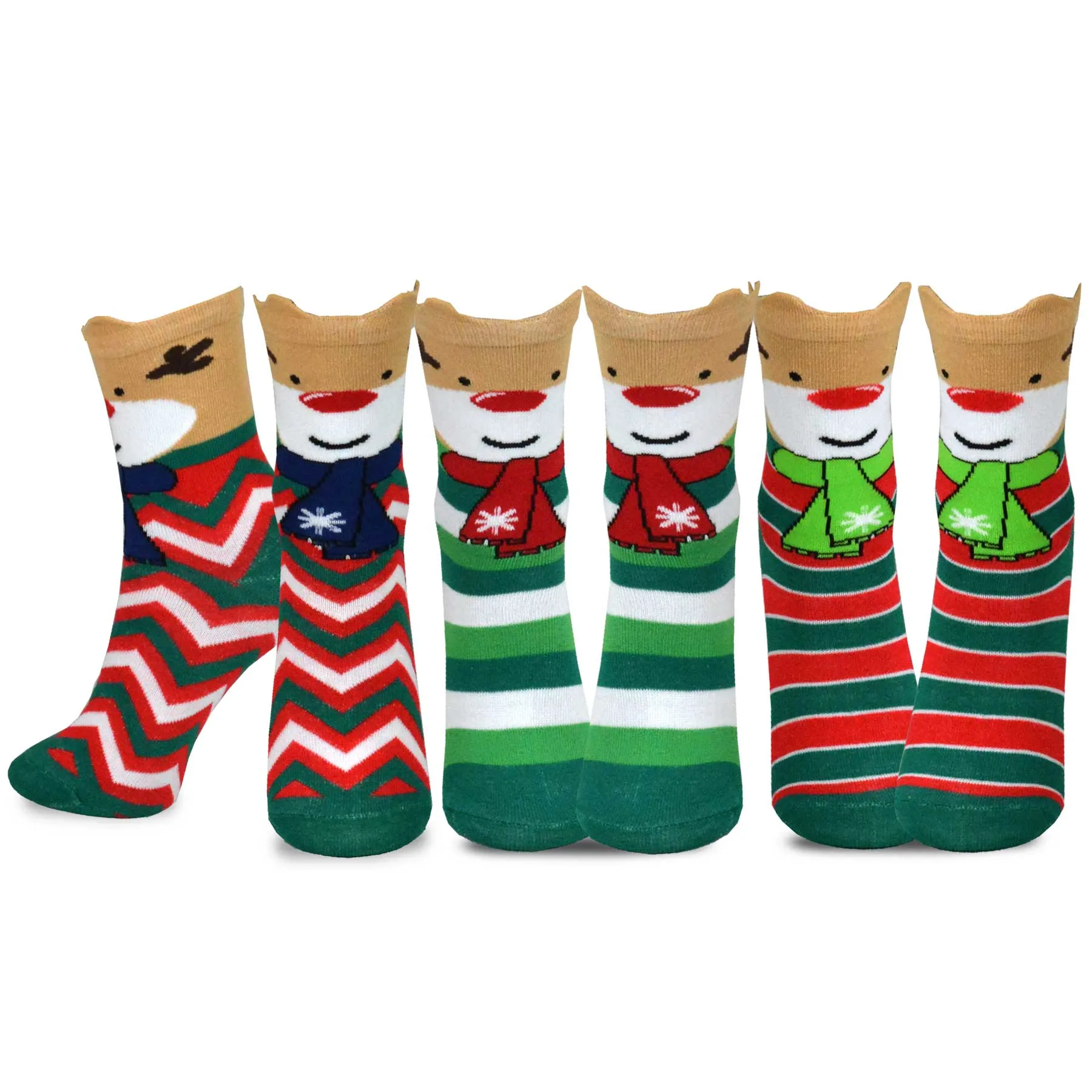 TeeHee Socks Kid's Christmas Cotton Short Crew Reindeer, Snowflake 3-Pack (70912)