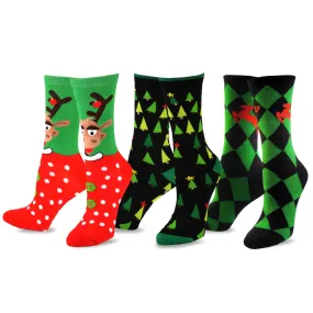 TeeHee Socks Women's Christmas Polyester Crew Assorted 3-Pack (10449)