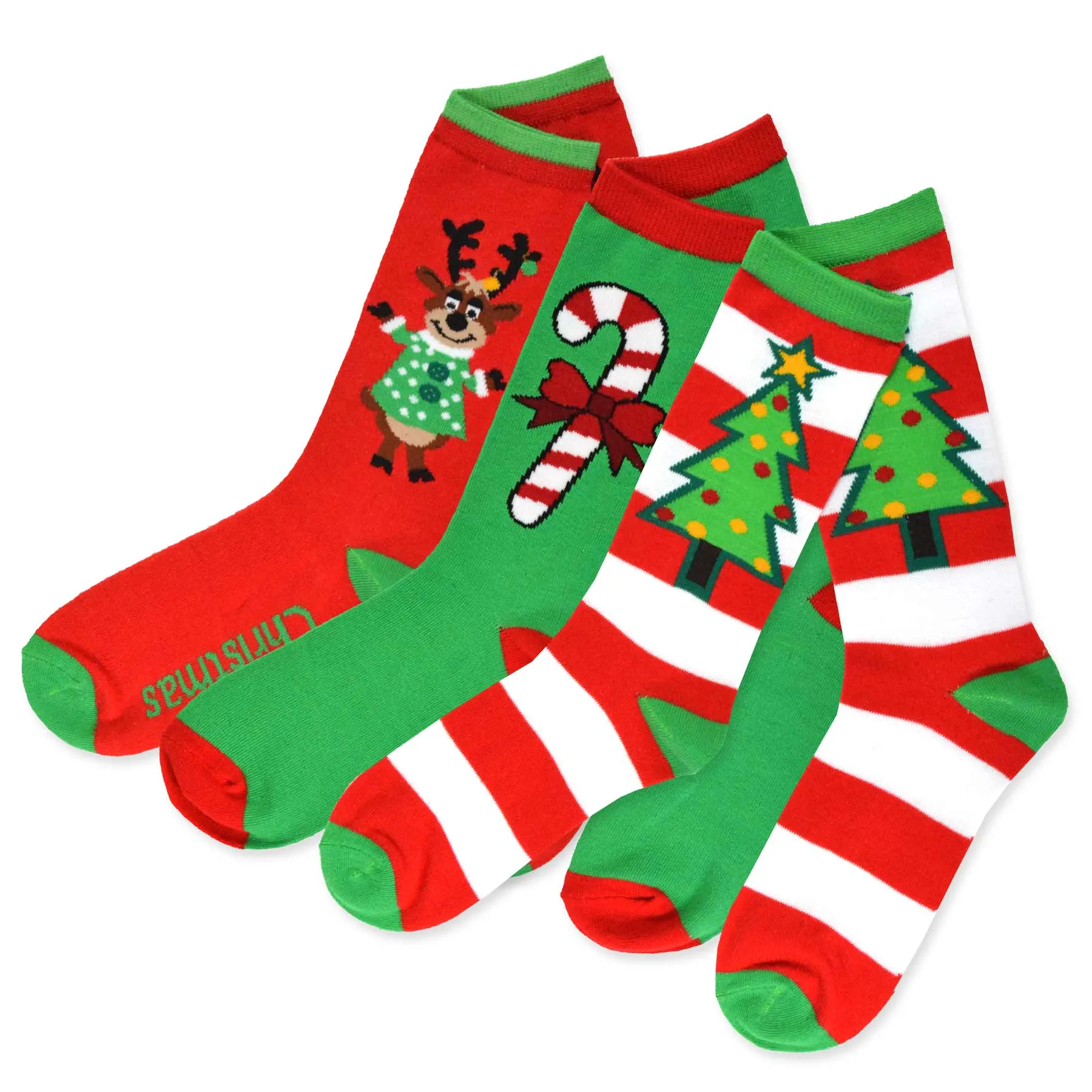 TeeHee Socks Women's Christmas Polyester Crew Assorted 3-Pack (11310)