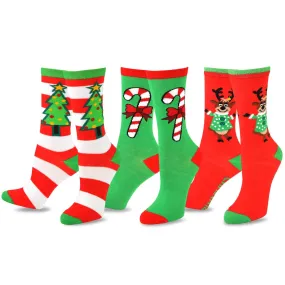 TeeHee Socks Women's Christmas Polyester Crew Assorted 3-Pack (11310)