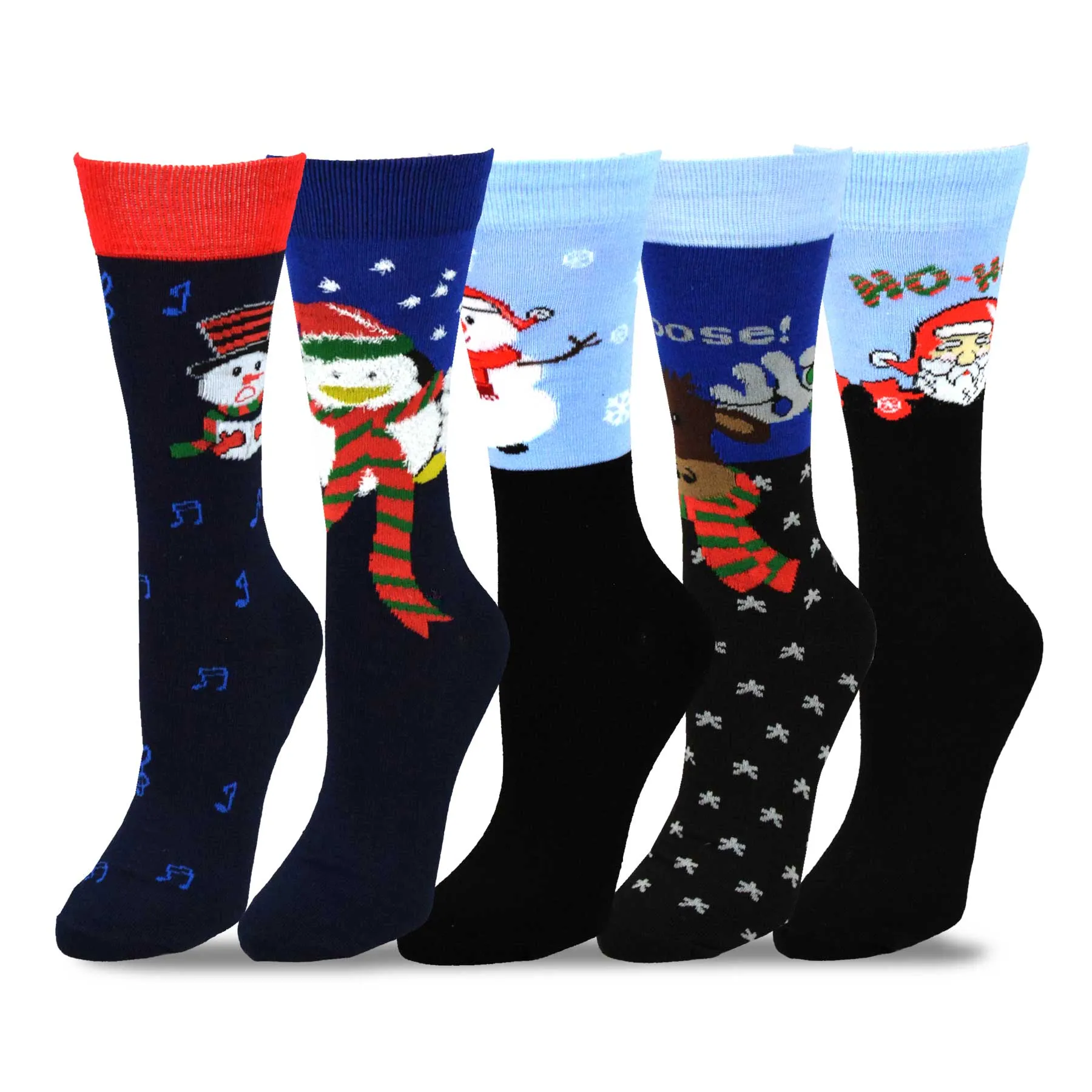 TeeHee Socks Women's Christmas Polyester Crew Assorted 5-Pack (11909)