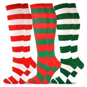TeeHee Socks Women's Christmas Polyester Knee High Candy Cane 3-Pack (10351)