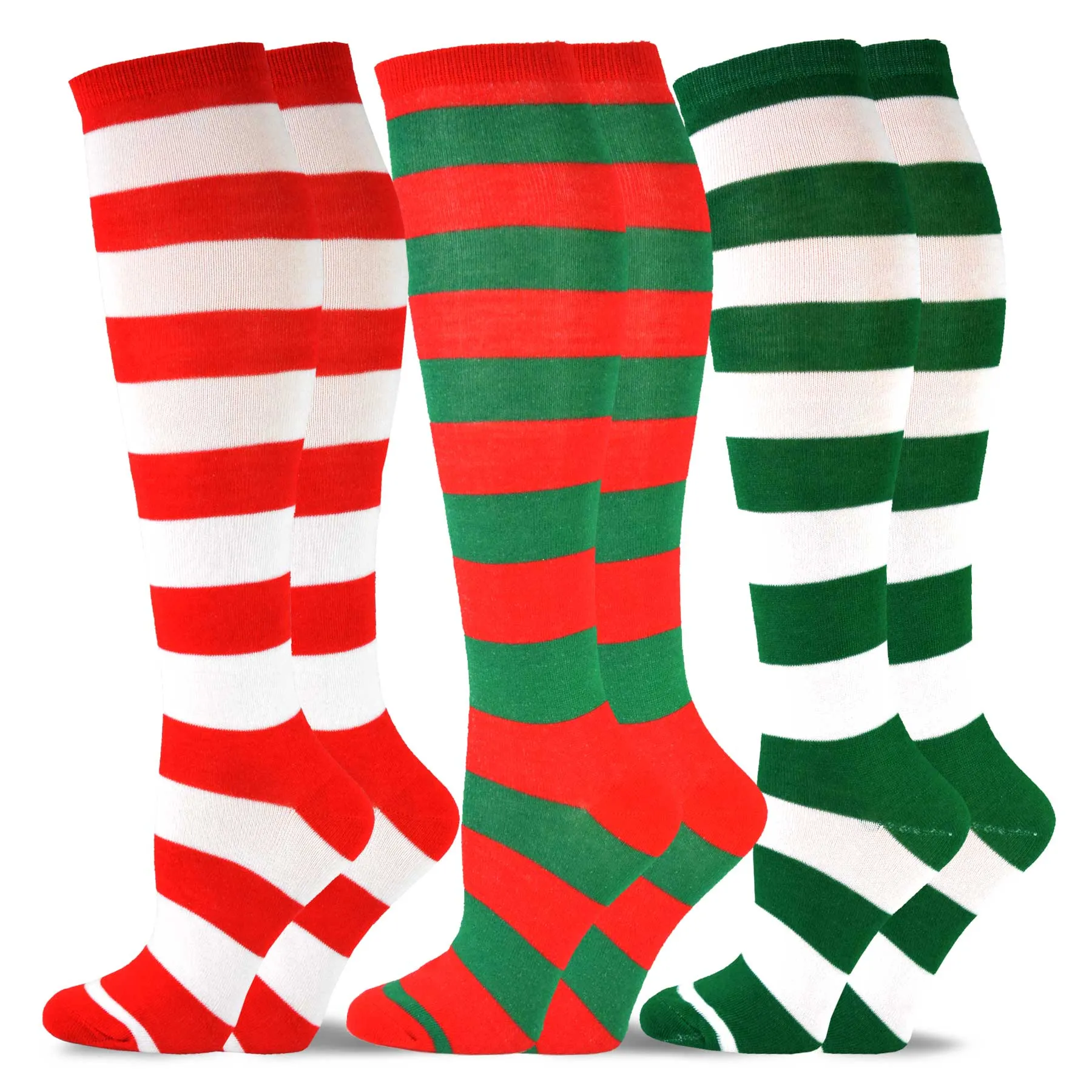 TeeHee Socks Women's Christmas Polyester Knee High Candy Cane 3-Pack (10351)
