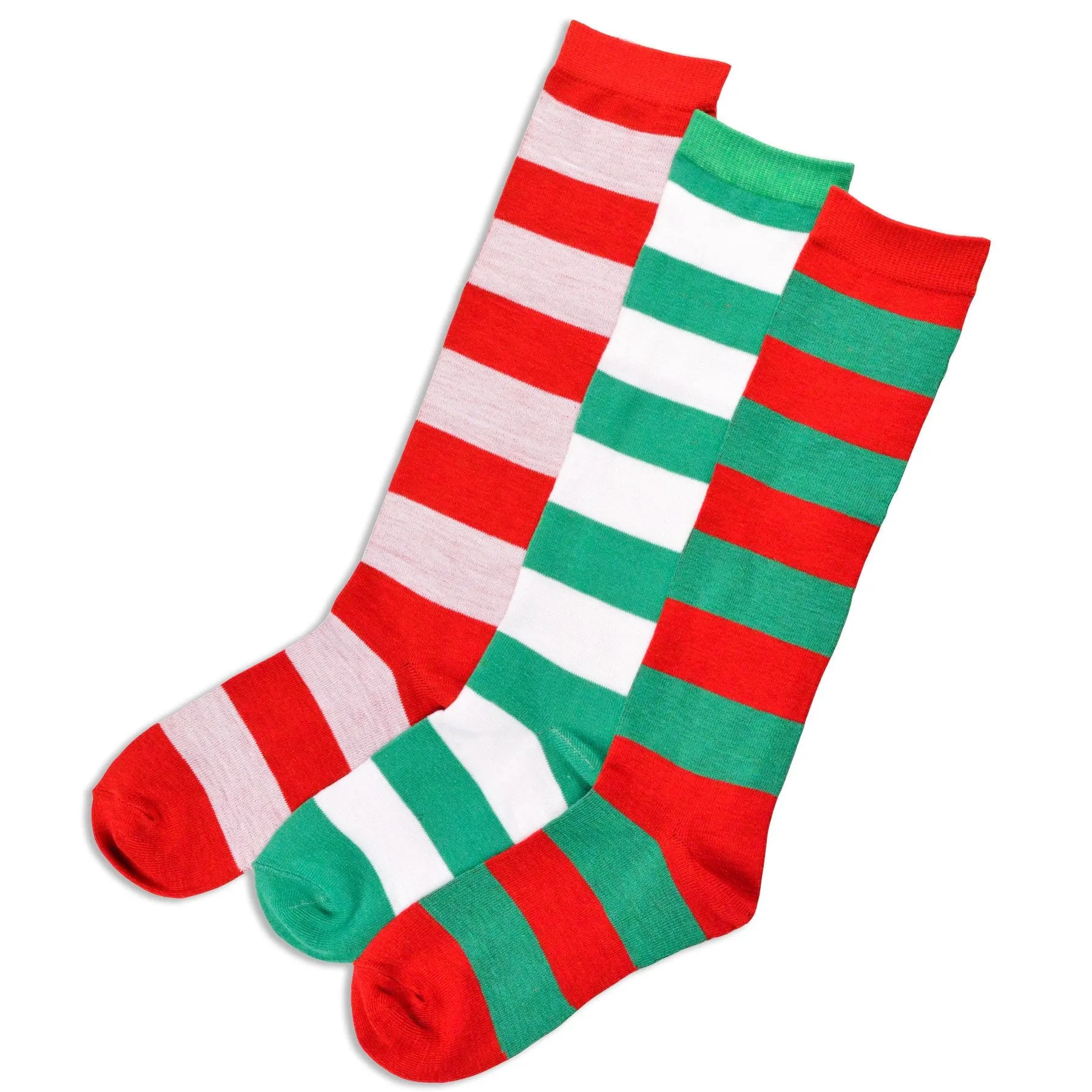TeeHee Socks Women's Christmas Polyester Knee High Candy Cane 3-Pack (10351)