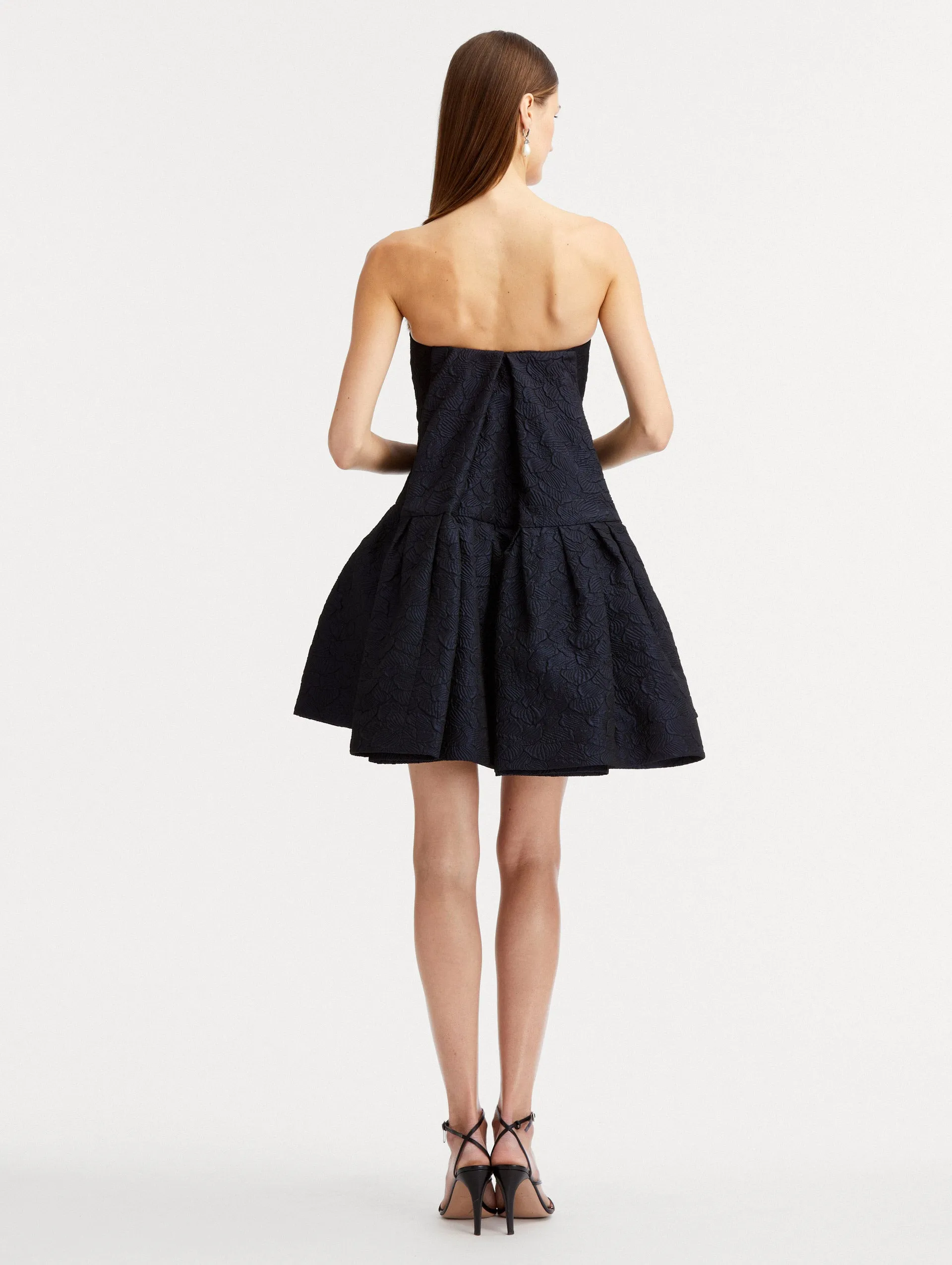 Textured Floral Cloqué Cape-Back Dress