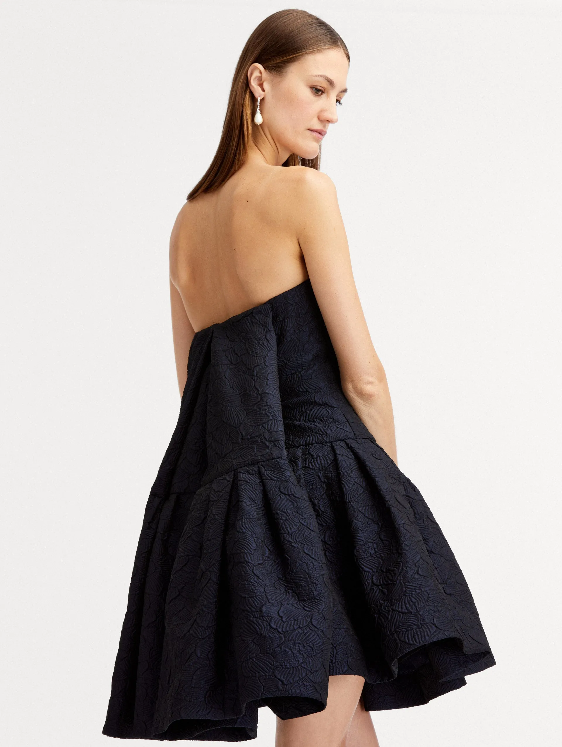 Textured Floral Cloqué Cape-Back Dress