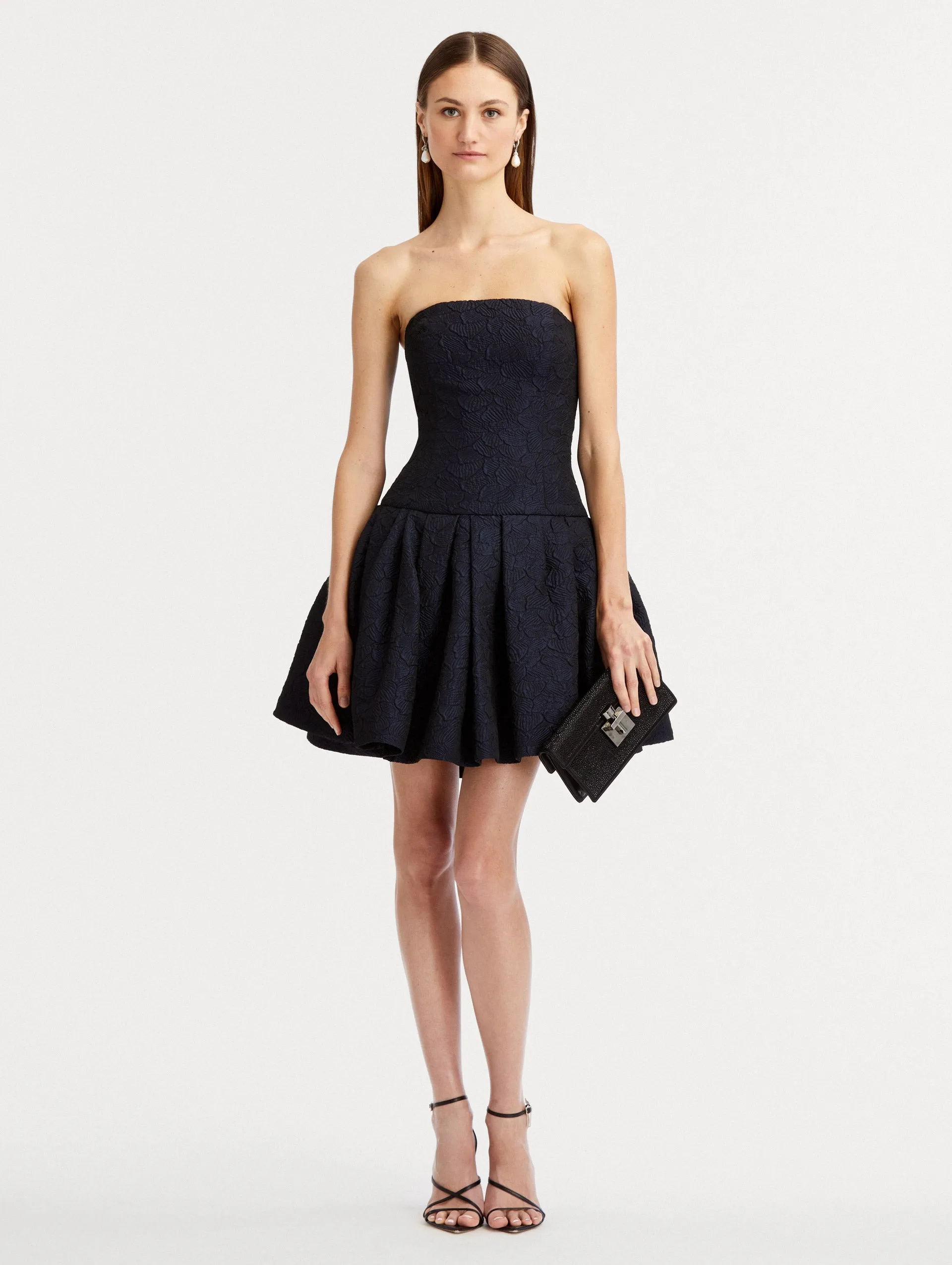 Textured Floral Cloqué Cape-Back Dress