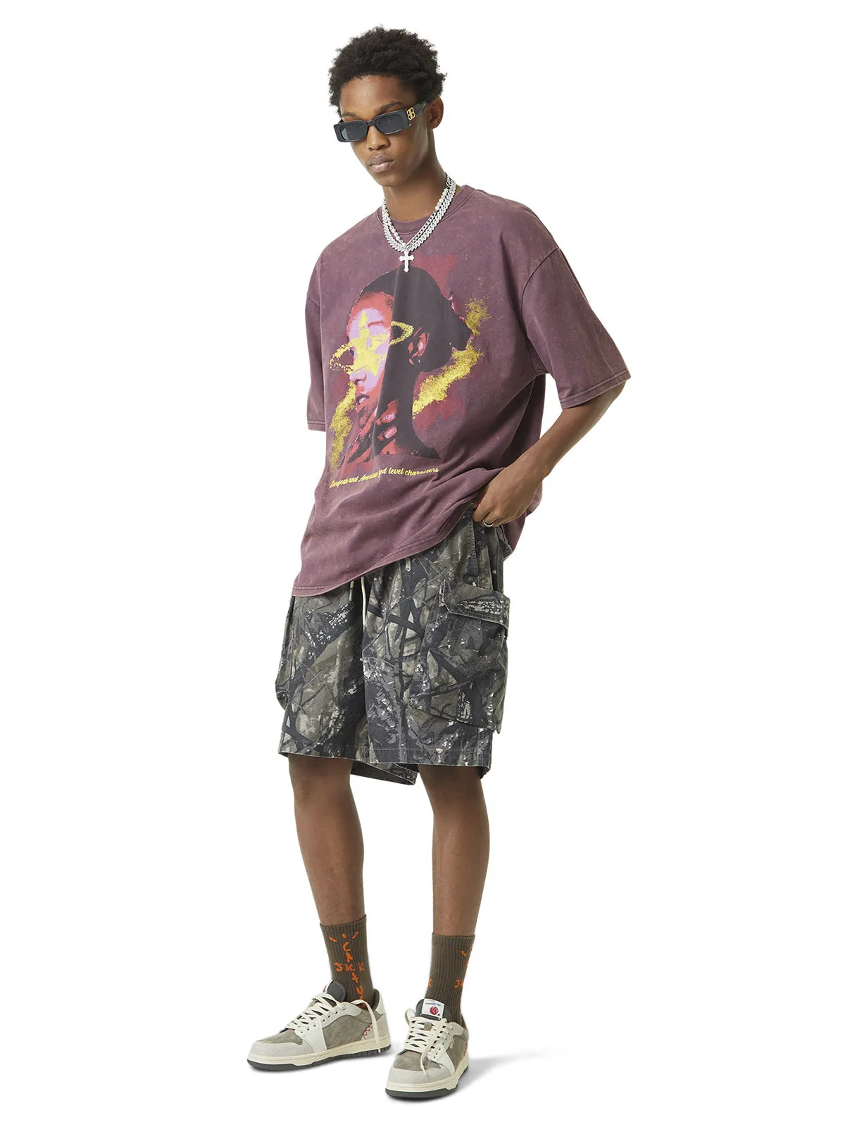 Thesupermade Retro Creative Portrait Painting Street Rap T-shirt - 2049