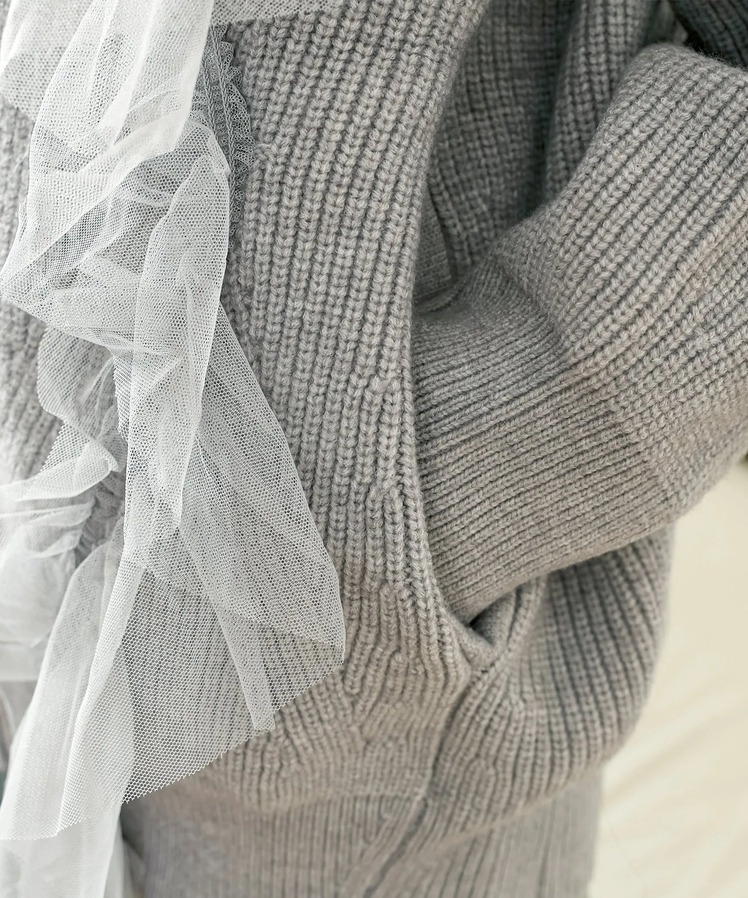 tulle ruffles knit cardigan