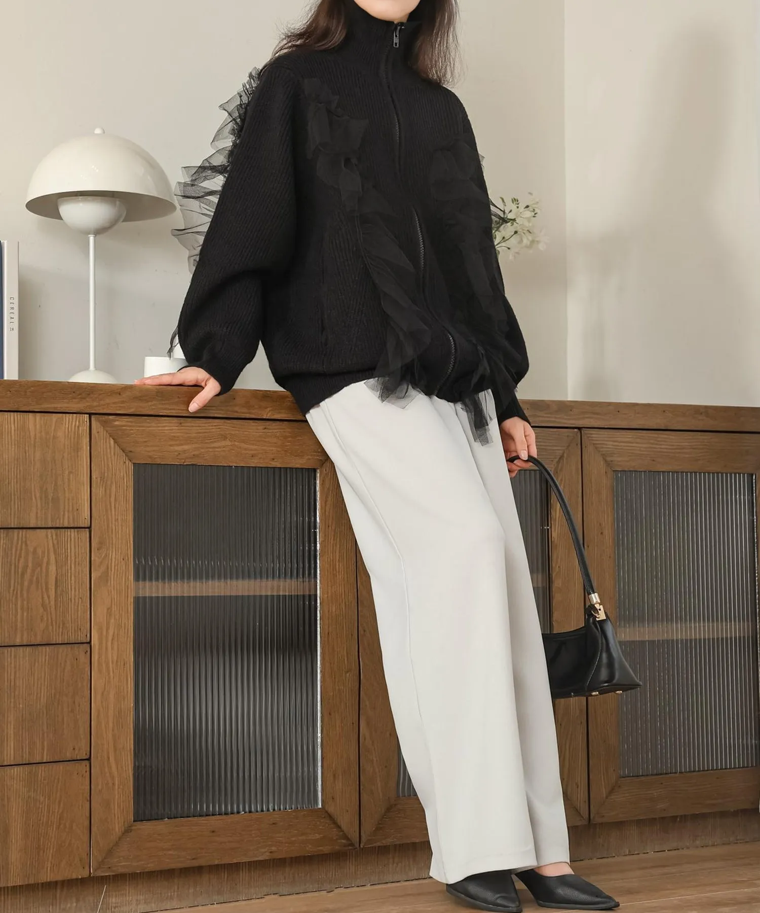 tulle ruffles knit cardigan