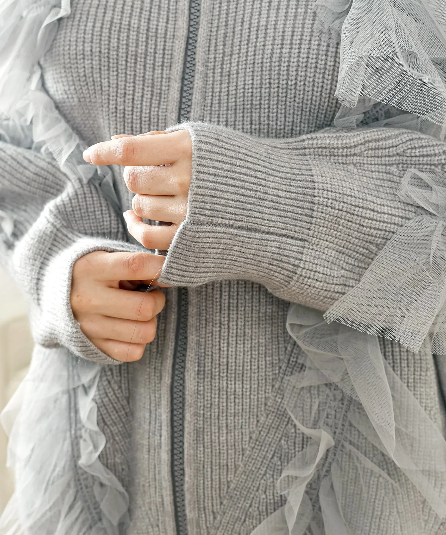tulle ruffles knit cardigan