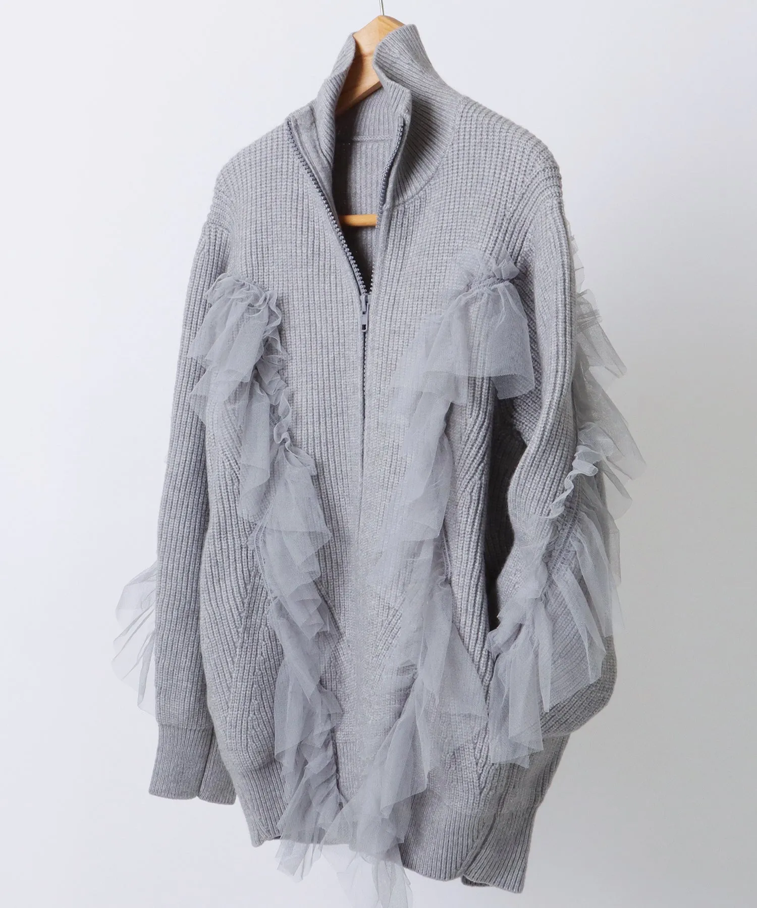 tulle ruffles knit cardigan
