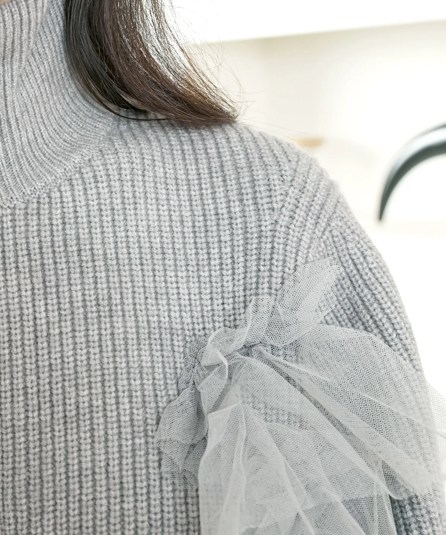 tulle ruffles knit cardigan