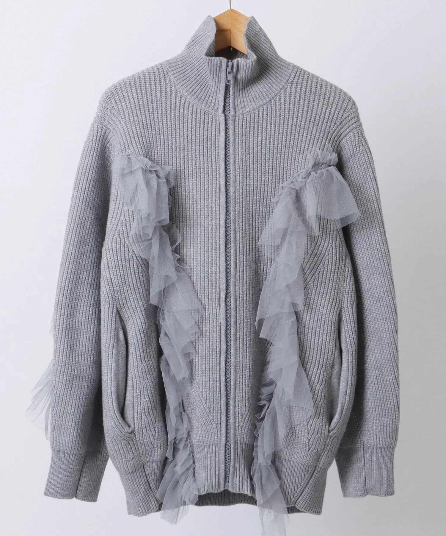 tulle ruffles knit cardigan